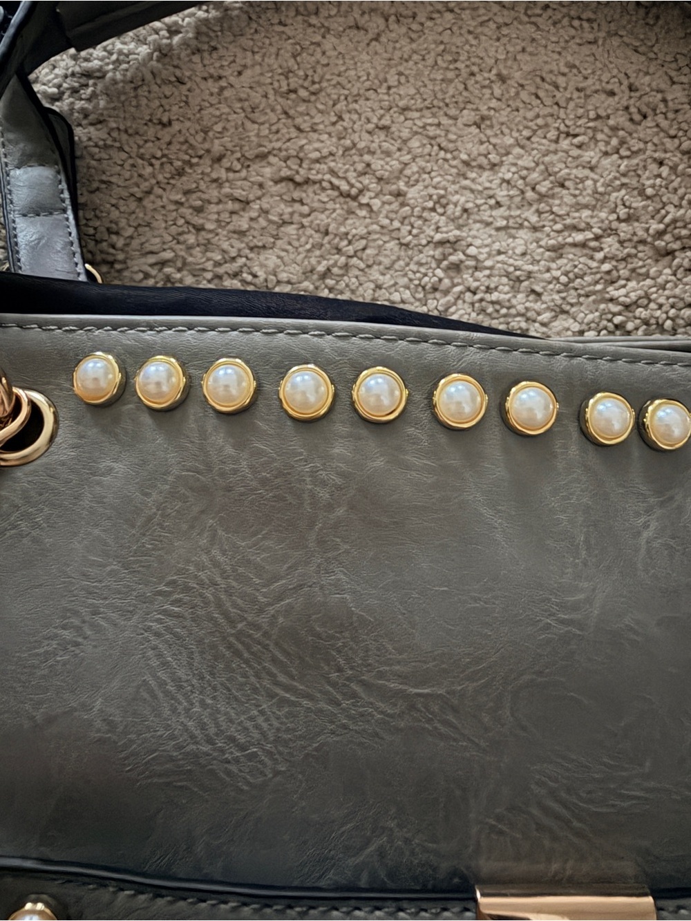 Yoki Dark Gray Studded Tote with Tassel and Pearls - Picture 3 of 10